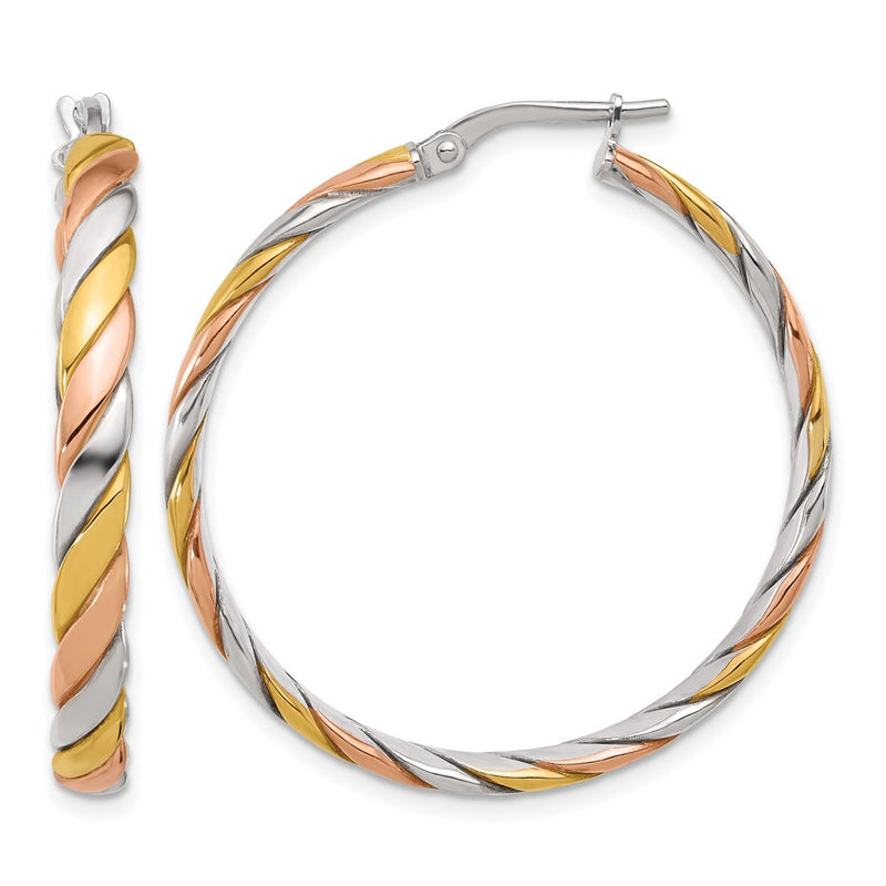 Sterling Silver Ss Rh Plated With Gold And Rose Tone Polished Hoop Earrings