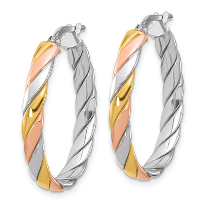 Sterling Silver Ss Rh Plated With Gold And Rose Tone Polished Hoop Earrings
