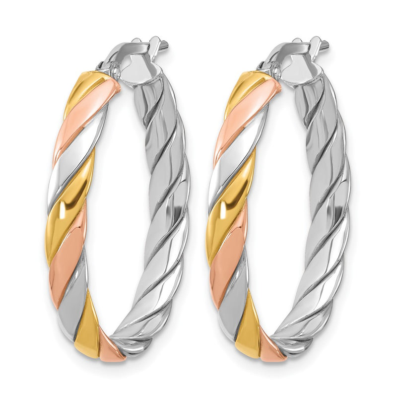 Sterling Silver Ss Rh Plated With Gold And Rose Tone Polished Hoop Earrings