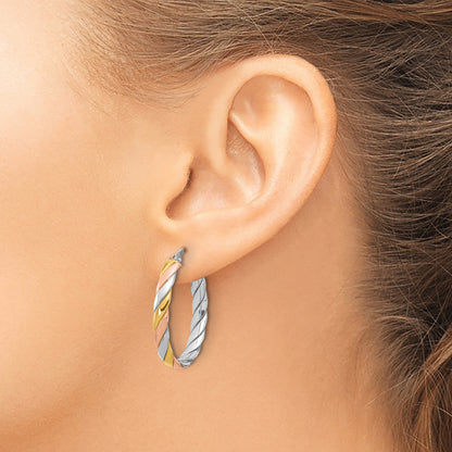 Sterling Silver Ss Rh Plated With Gold And Rose Tone Polished Hoop Earrings