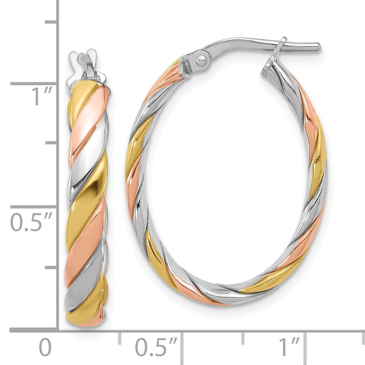 Sterling Silver Ss Rh Plated With Gold And Rose Tone Polished Hoop Earrings