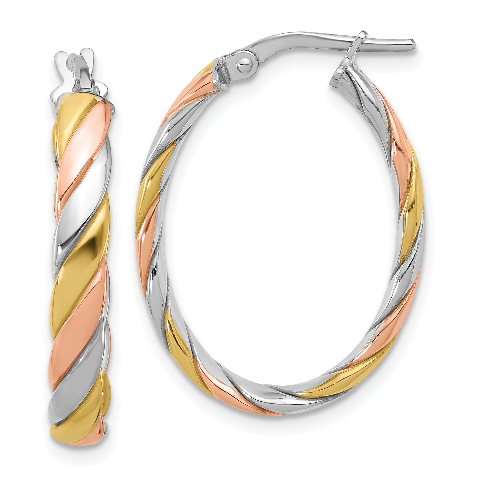 Sterling Silver Ss Rh Plated With Gold And Rose Tone Polished Hoop Earrings