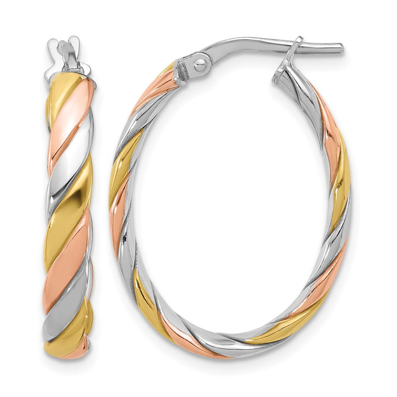 Sterling Silver Ss Rh Plated With Gold And Rose Tone Polished Hoop Earrings