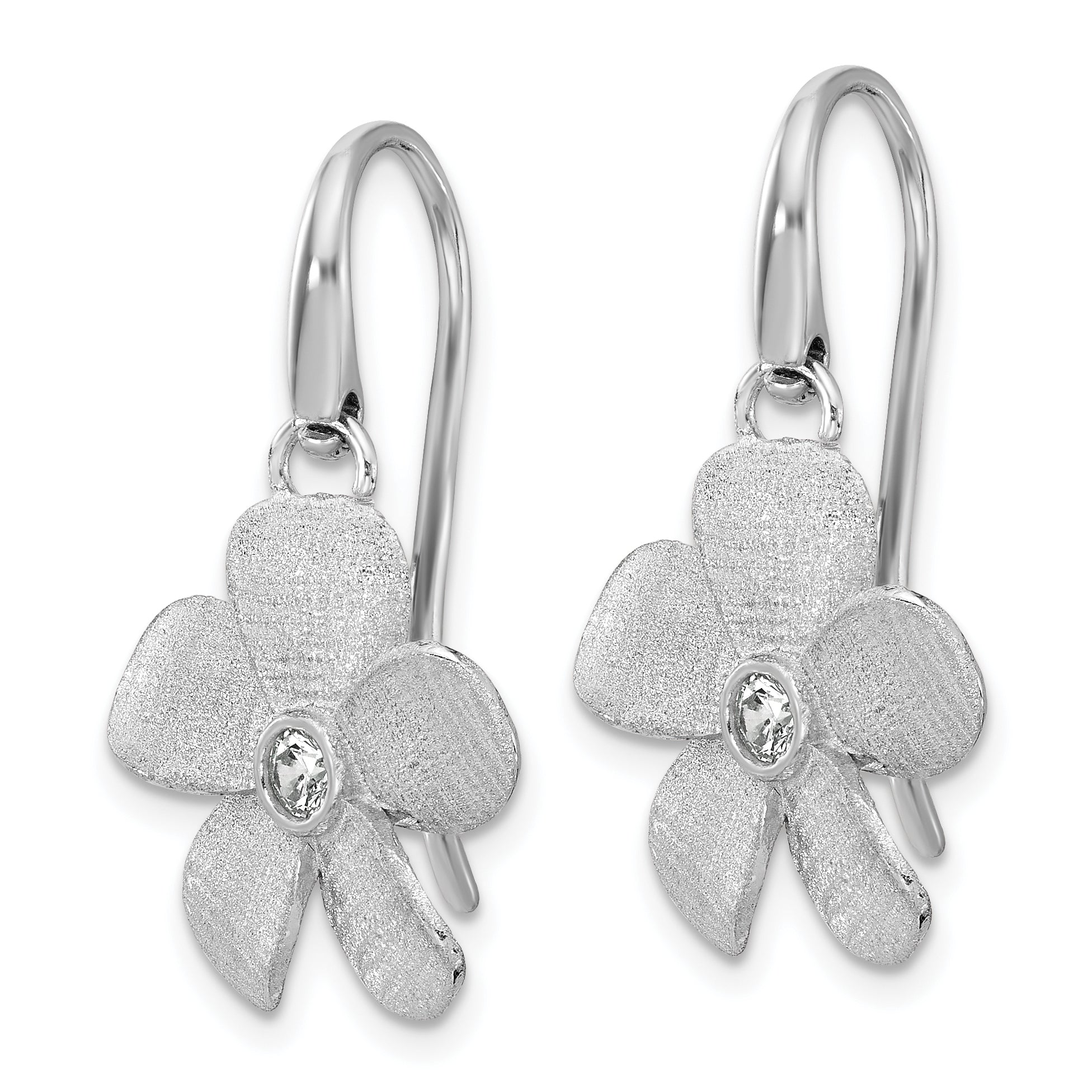 Sterling Silver Ss Rh Plat Radiant Essence Pol/Scratch Cz Flower Earrings