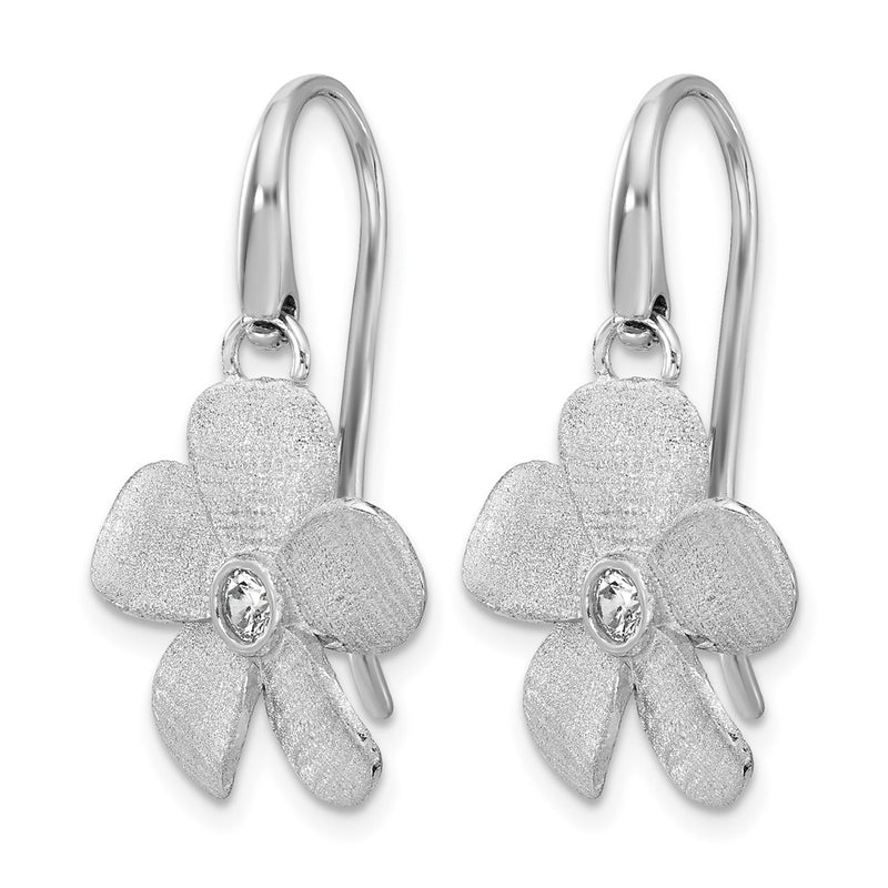 Sterling Silver Ss Rh Plat Radiant Essence Pol/Scratch Cz Flower Earrings