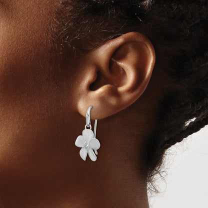 Sterling Silver Ss Rh Plat Radiant Essence Pol/Scratch Cz Flower Earrings