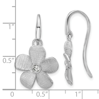 Sterling Silver Ss Rh Plat Radiant Essence Pol/Scratch Cz Flower Earrings