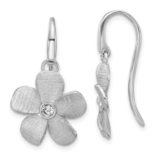 Sterling Silver Ss Rh Plat Radiant Essence Pol/Scratch Cz Flower Earrings