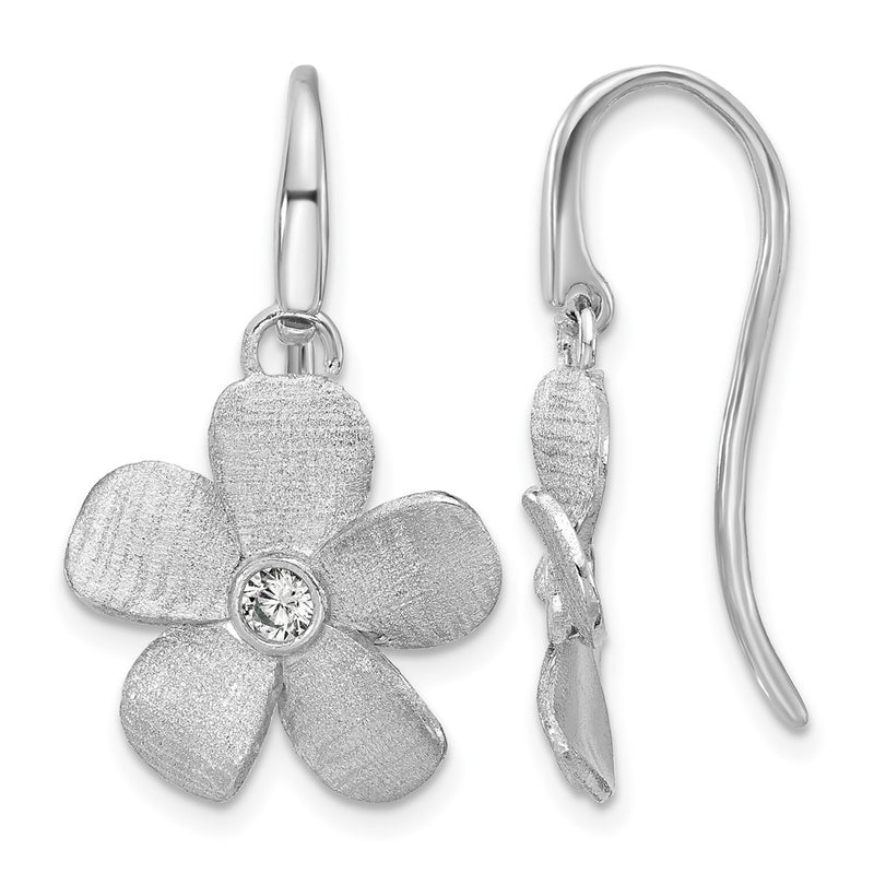 Sterling Silver Ss Rh Plat Radiant Essence Pol/Scratch Cz Flower Earrings
