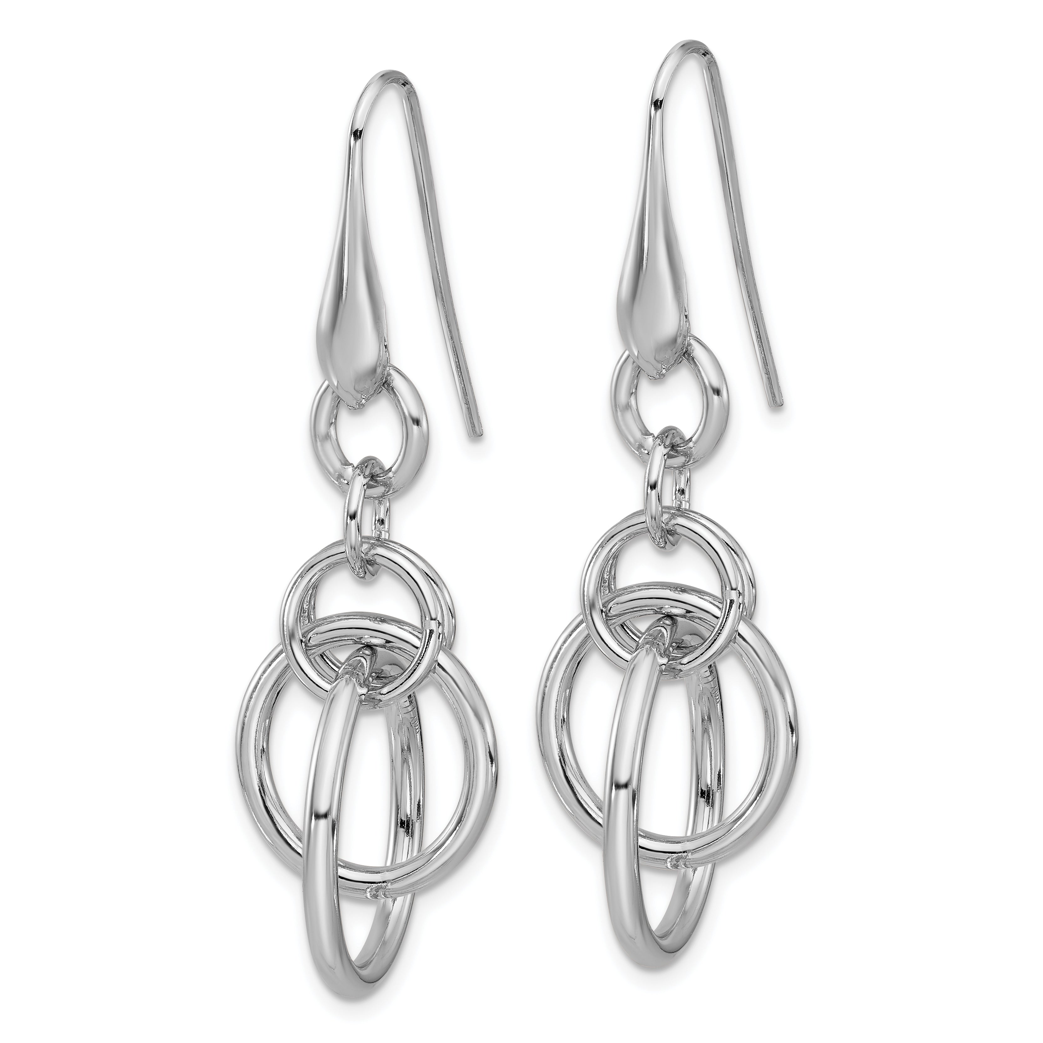 Sterling Silver Rhodium Plated Polished Circle Dangle Earrings
