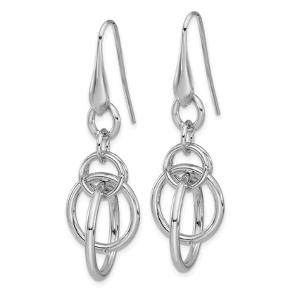 Sterling Silver Rhodium Plated Polished Circle Dangle Earrings