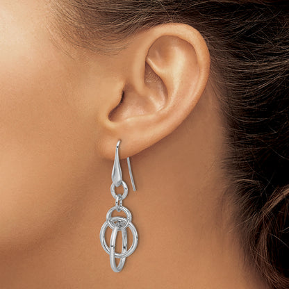 Sterling Silver Rhodium Plated Polished Circle Dangle Earrings