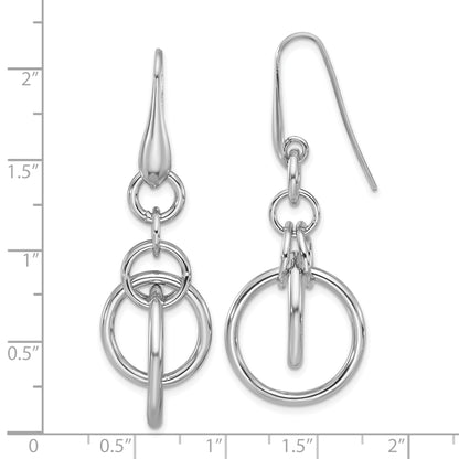 Sterling Silver Rhodium Plated Polished Circle Dangle Earrings