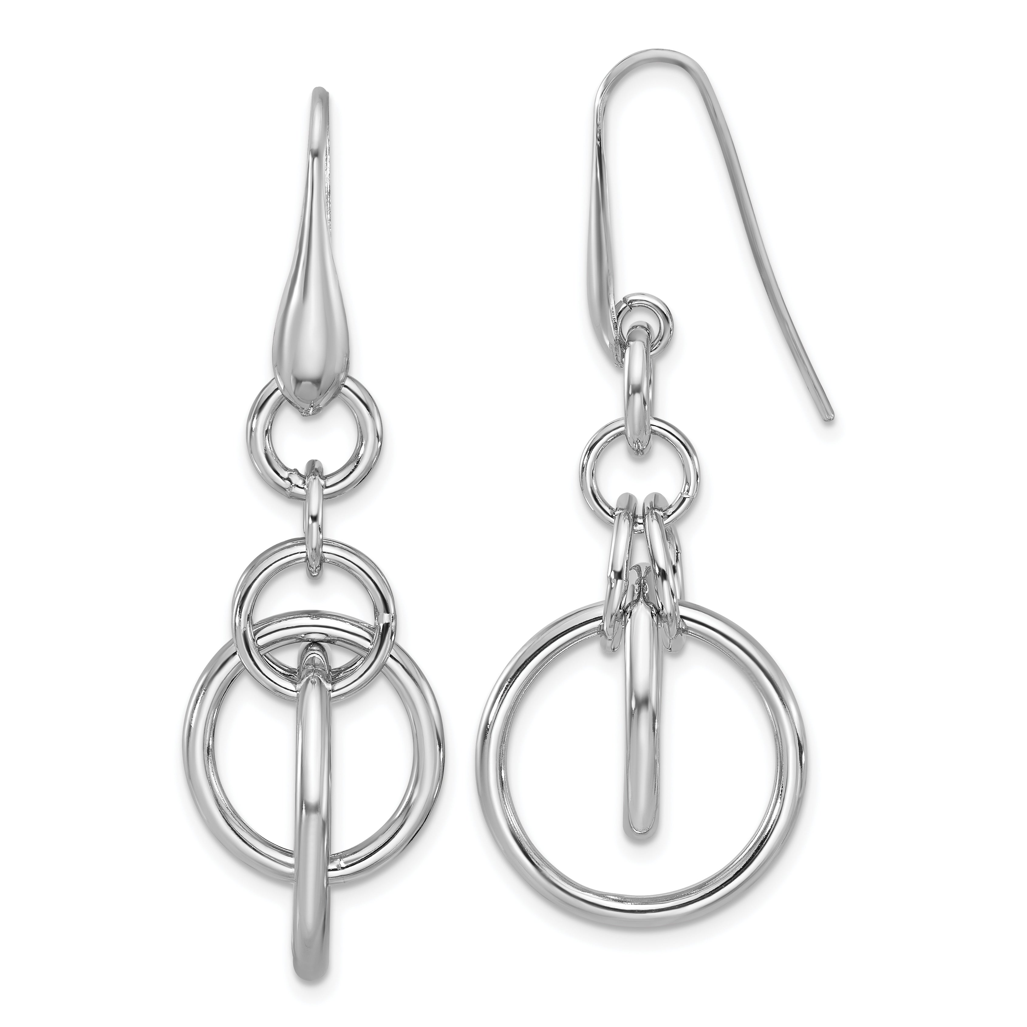 Sterling Silver Rhodium Plated Polished Circle Dangle Earrings
