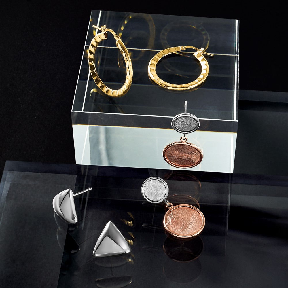 Sterling Silver Ss Rhodium/Rose Tone Radiant Essence Polished/Scratch Earrings