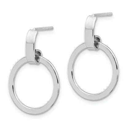 Sterling Silver Rhodium Plated Polished Circle Dangle Earrings