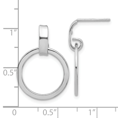 Sterling Silver Rhodium Plated Polished Circle Dangle Earrings