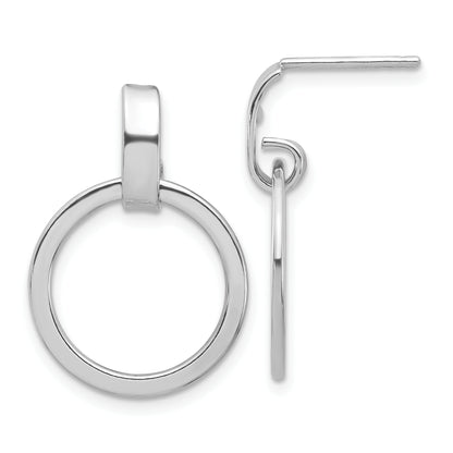 Sterling Silver Rhodium Plated Polished Circle Dangle Earrings
