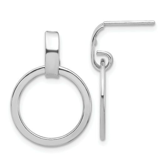 Sterling Silver Rhodium Plated Polished Circle Dangle Earrings