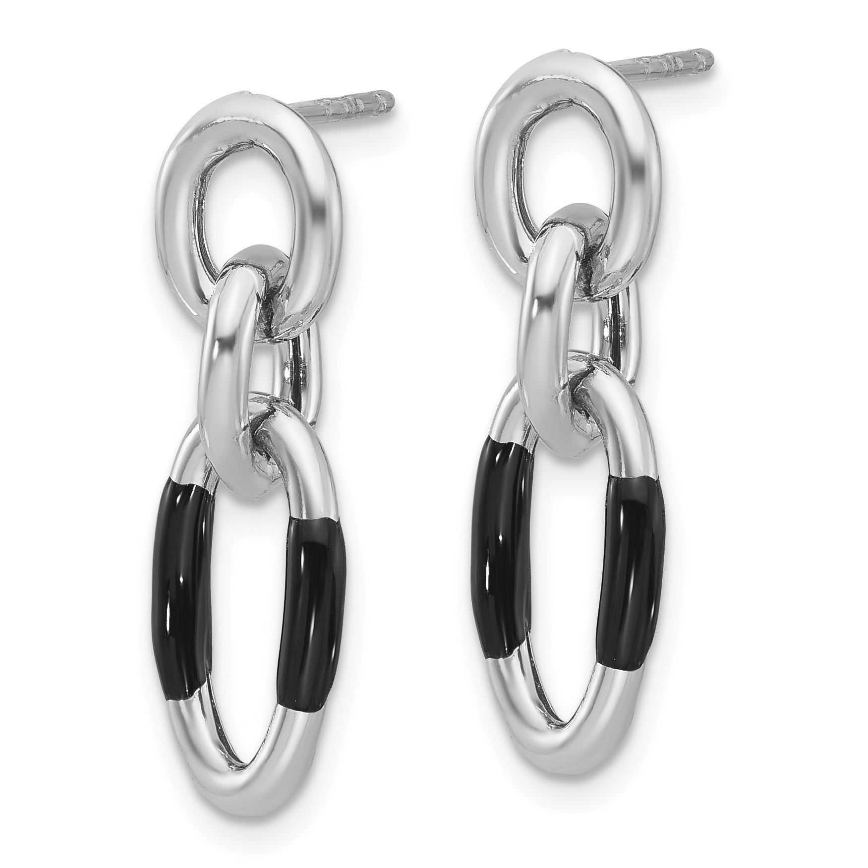 Sterling Silver Rhodium Plated With Enamel Dangle Post Earrings
