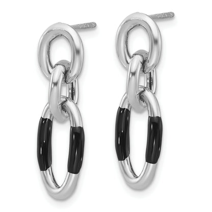 Sterling Silver Rhodium Plated With Enamel Dangle Post Earrings