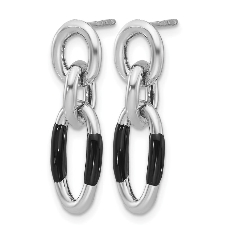 Sterling Silver Rhodium Plated With Enamel Dangle Post Earrings