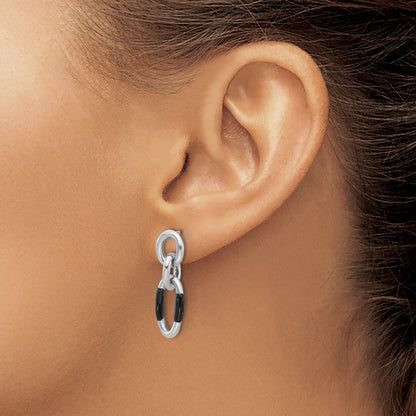 Sterling Silver Rhodium Plated With Enamel Dangle Post Earrings