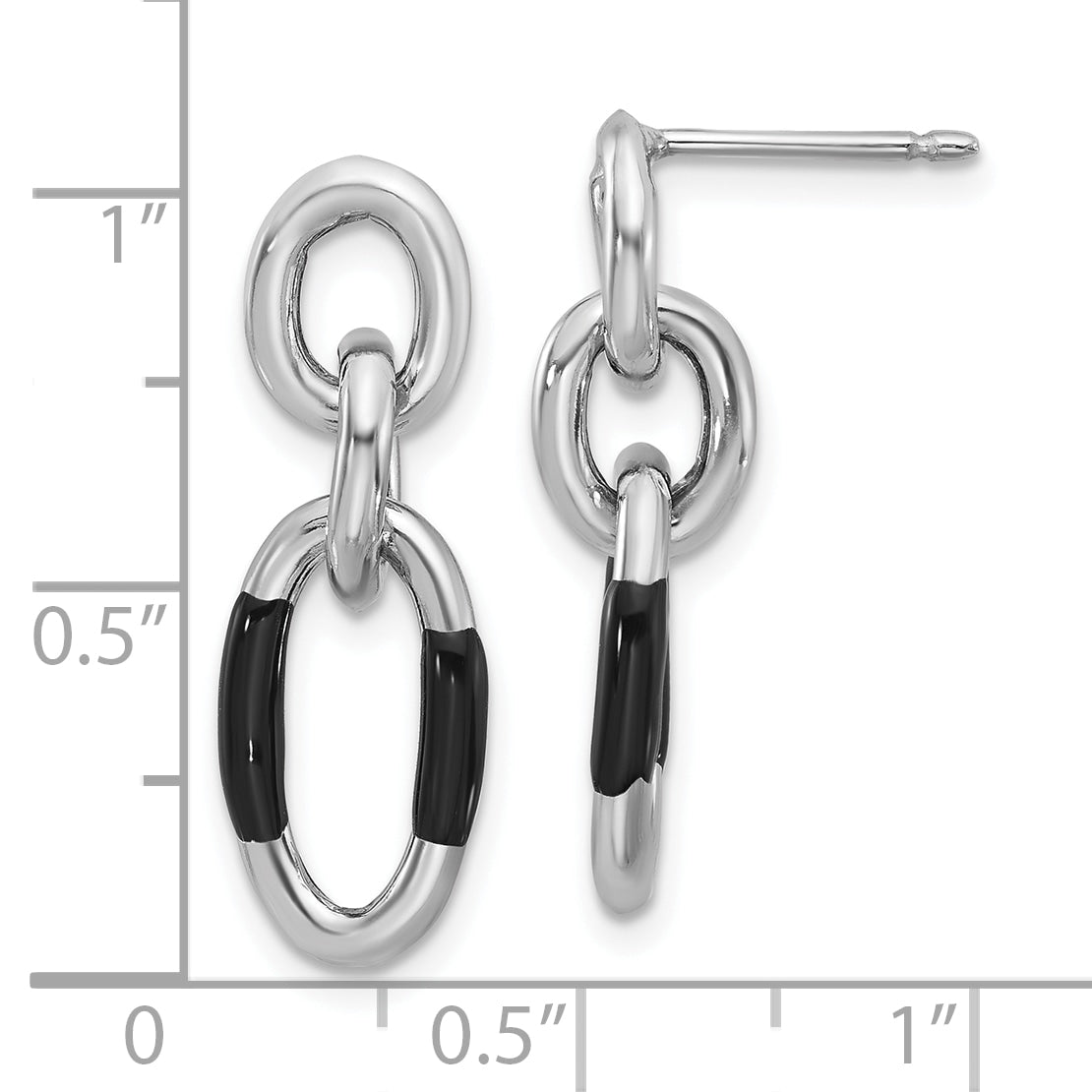 Sterling Silver Rhodium Plated With Enamel Dangle Post Earrings