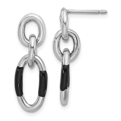 Sterling Silver Rhodium Plated With Enamel Dangle Post Earrings