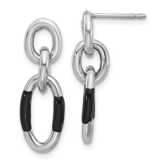 Sterling Silver Rhodium Plated With Enamel Dangle Post Earrings