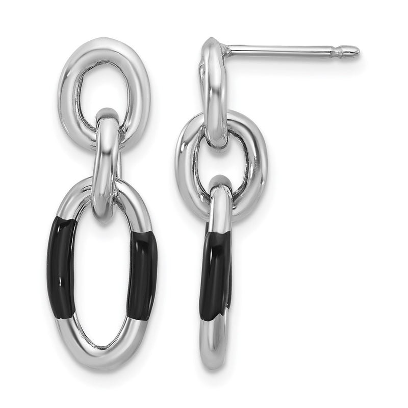 Sterling Silver Rhodium Plated With Enamel Dangle Post Earrings