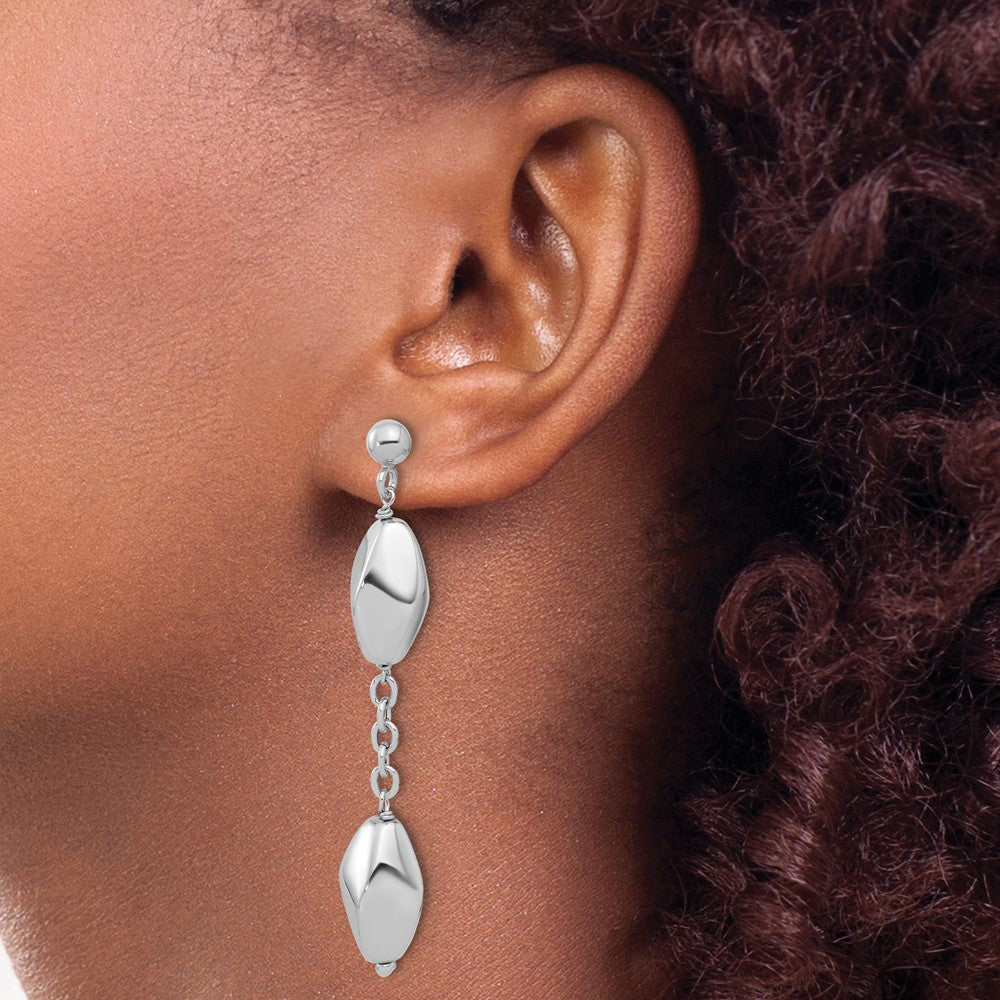 Sterling Silver Rhodium Plated Polished Post Dangle Earrings