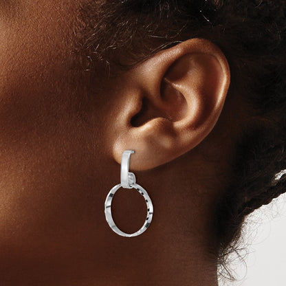 Sterling Silver Rhodium Plated D/C Circles Post Dangle Earrings