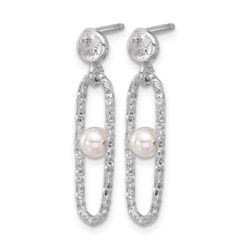 Sterling Silver Rhodium Plated Cz And Crystal Pearl Dangle Earring