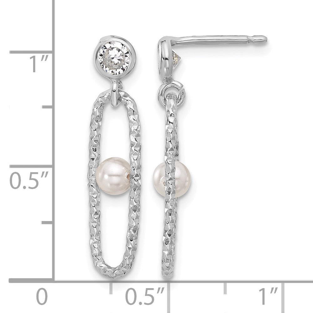 Sterling Silver Rhodium Plated Cz And Crystal Pearl Dangle Earring