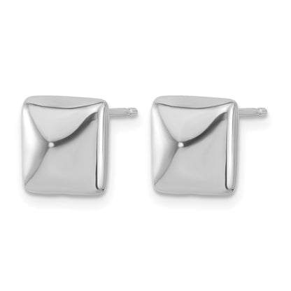 Sterling Silver Rh Plat Polished Hollow Puffed Square Post Earring