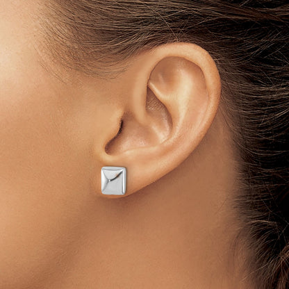 Sterling Silver Rh Plat Polished Hollow Puffed Square Post Earring