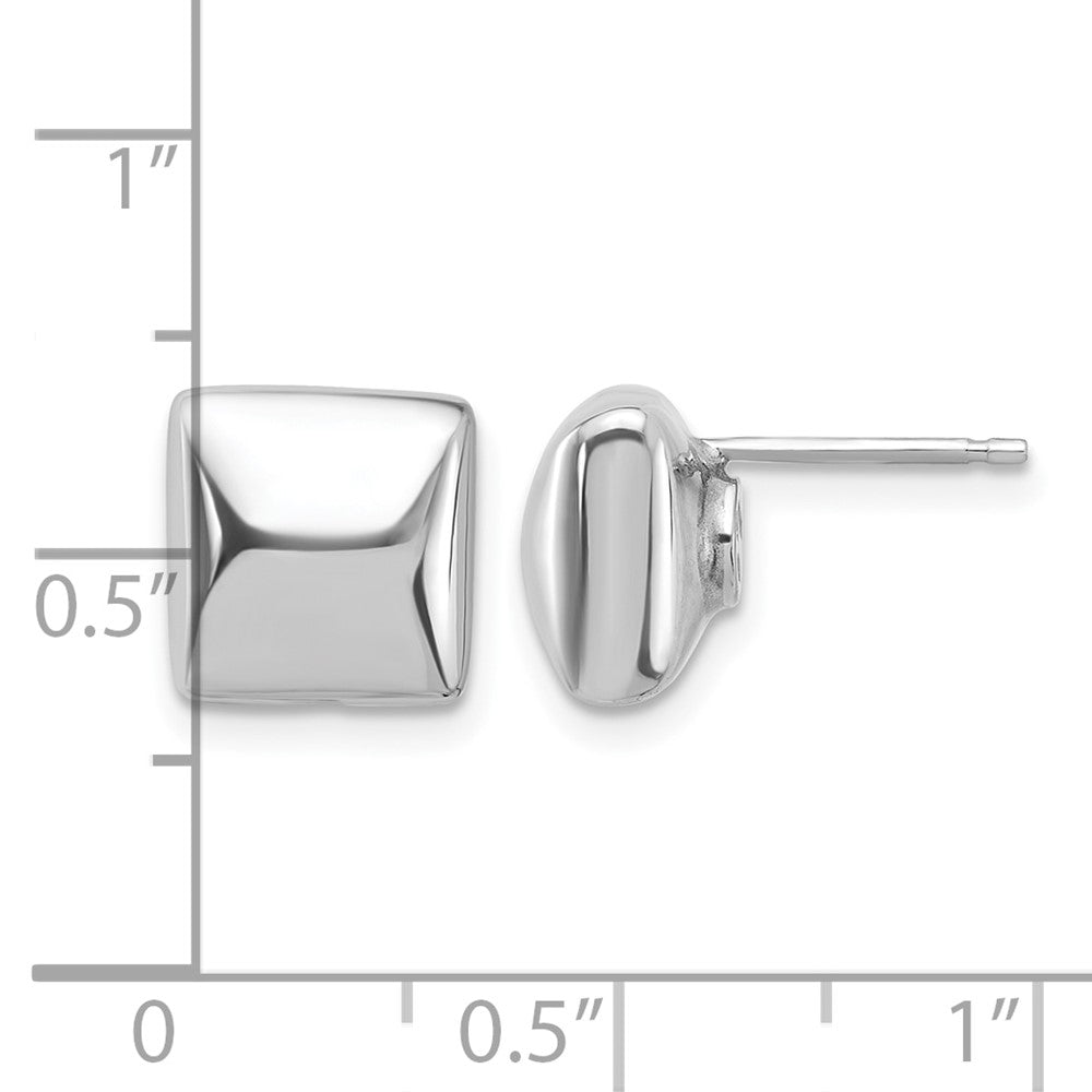 Sterling Silver Rh Plat Polished Hollow Puffed Square Post Earring
