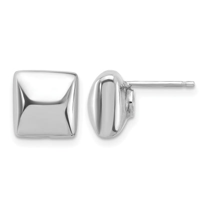 Sterling Silver Rh Plat Polished Hollow Puffed Square Post Earring