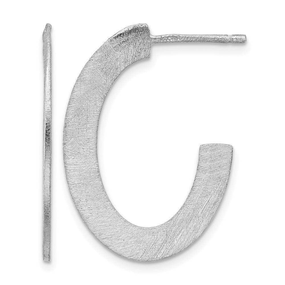 Sterling Silver Rh Plated Scratch Finish J Hoop Post Earrings
