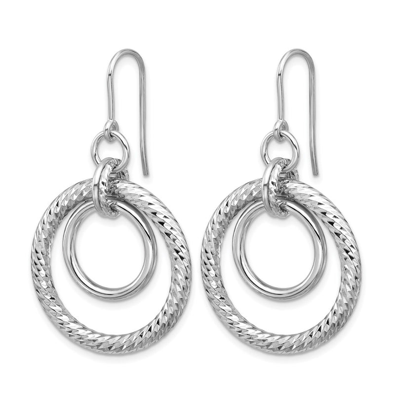 Sterling Silver Rh Pl Polish/Dia Cut Circles Dangle Earrings