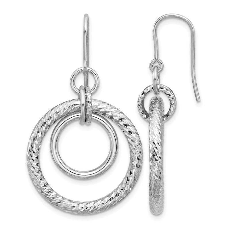 Sterling Silver Rh Pl Polish/Dia Cut Circles Dangle Earrings