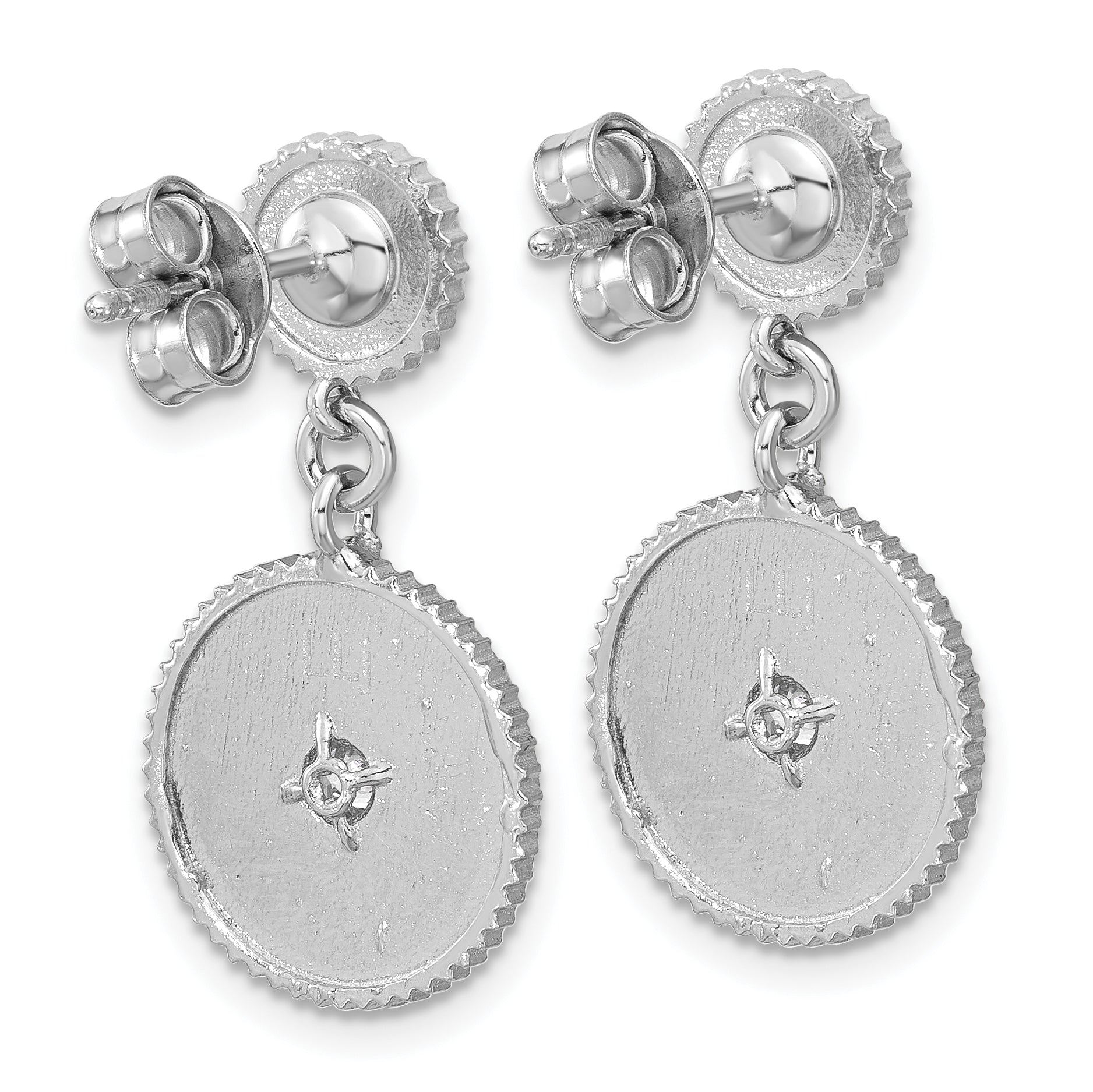 Sterling Silver Ss Rh Plat Cz Polished/Grooved Circle Dangle Post Earrings