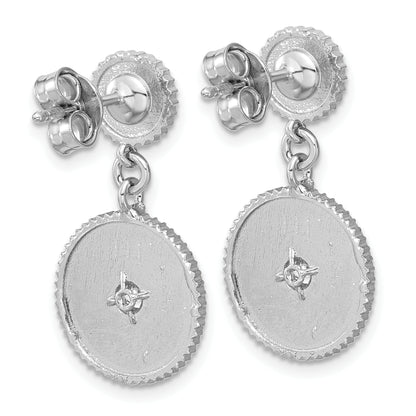 Sterling Silver Ss Rh Plat Cz Polished/Grooved Circle Dangle Post Earrings