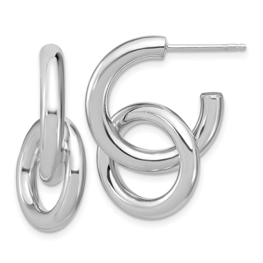 Sterling Silver Rh Plated Polished Circle Drop Post Earrings