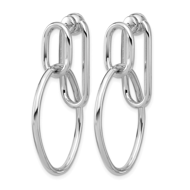 Sterling Silver Ss Rh Plated Polished Front/Back Oval Dangle Post Earrings