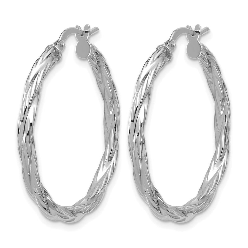 Sterling Silver Rh Plated Polished Twisted Hoop Earrings