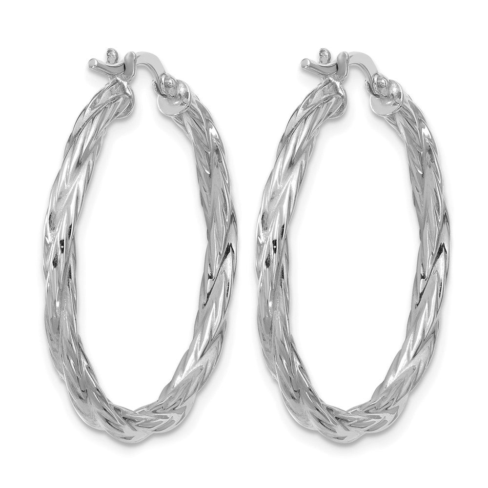 Sterling Silver Rh Plated Polished Twisted Hoop Earrings