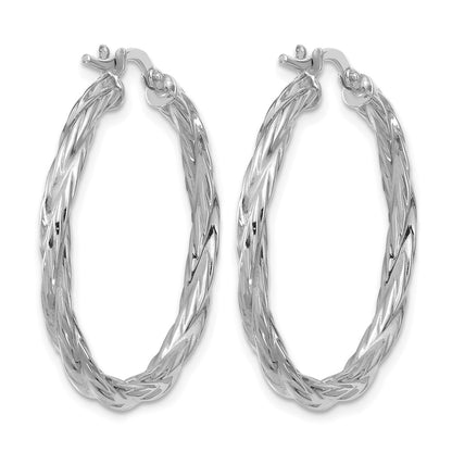 Sterling Silver Rh Plated Polished Twisted Hoop Earrings