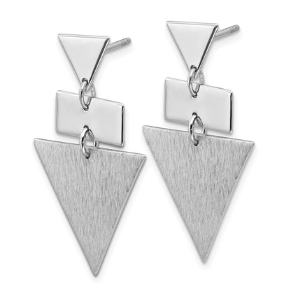Sterling Silver Ss Rh Plated Polish/Brushed Geometric Dangle Post Earrings